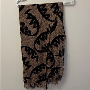 Coach Brown Signature Scarf with Black Graphic Brushprint